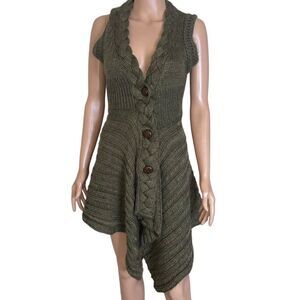 BCBG Maxaria olive green sleeveless heavy woven 3 button up cardigan SZ XS